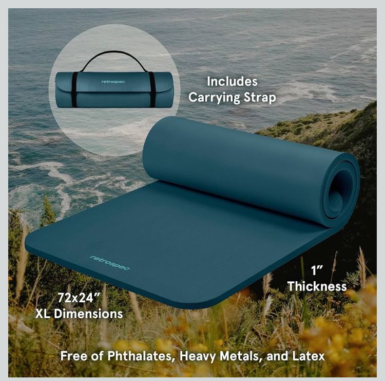 Retrospec Solana Yoga Mat 1" Thick w/Nylon Strap for Men & Women - Non Slip Excercise Mat for Yoga, Pilates, Stretching, Floor &
