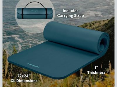 Retrospec Solana Yoga Mat 1" Thick w/Nylon Strap for Men & Women - Non Slip Excercise Mat for Yoga, Pilates, Stretching, Floor &