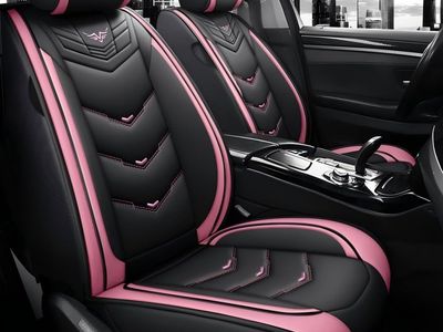NEW BGYFOU Fashion PU Breathable Leather car seat Cover 5-Seater Universal fit (Black and Pink)