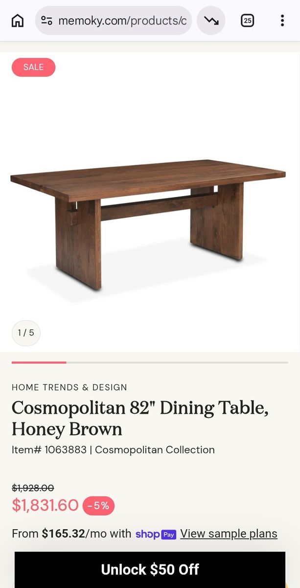 Brand new in box 82" solid wood table