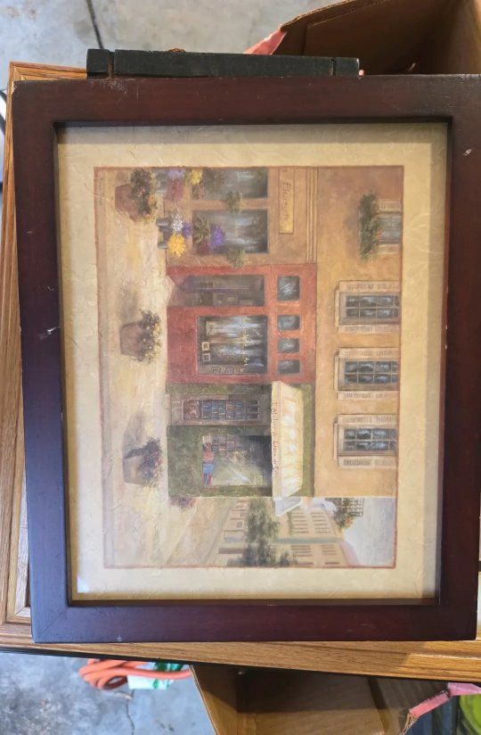 Vivian Flasch Framed Cafe Scene Wall Art Decor - Floral Shop & Cafe Motif