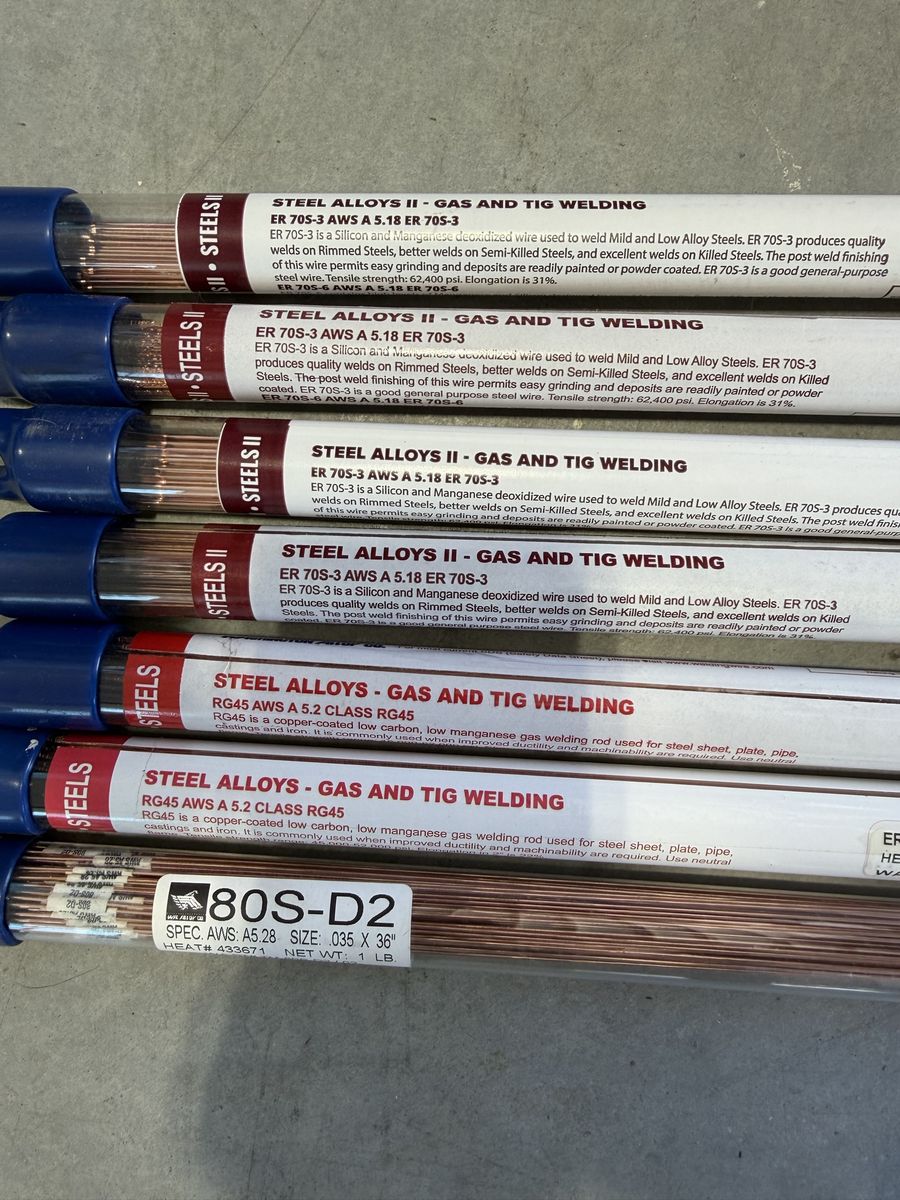 7 lbs Mixed TIG & Gas Welding Rods - ER70S-3, RG45, ER80S-D2