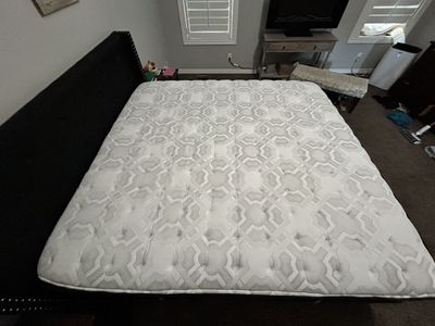 King size bed frame, Sealy premium mattress and box springs