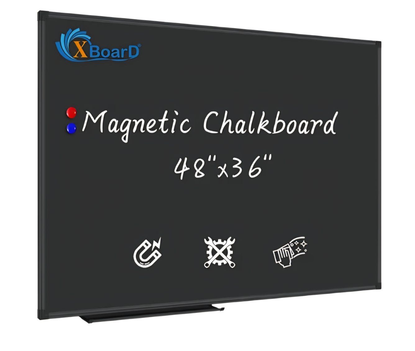 XBoard Magnetic Chalkboard Blackboard 48 x 36, Chalk Board/Black Board with 2 Magnets, Black Aluminium Frame