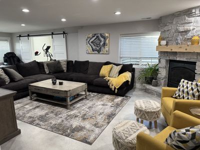 Gorgeous charcoal gray down wrapped sectional
