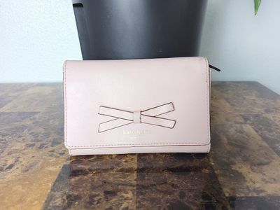 Kate Spade Pink Bow Bifold Wallet - Compact Design with Card Slots & ID Window