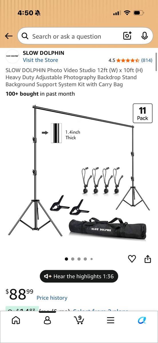 12x10ft Heavy Duty Adjustable Photography Backdrop Stand Support Kit with Carry Bag, along with 2 backdrops