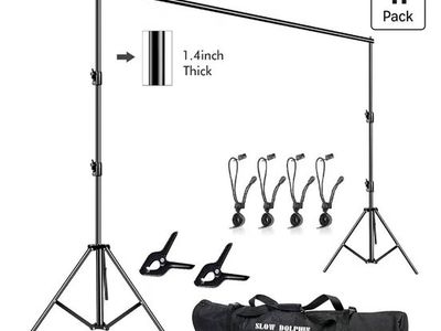 12x10ft Heavy Duty Adjustable Photography Backdrop Stand Support Kit with Carry Bag, along with 2 backdrops