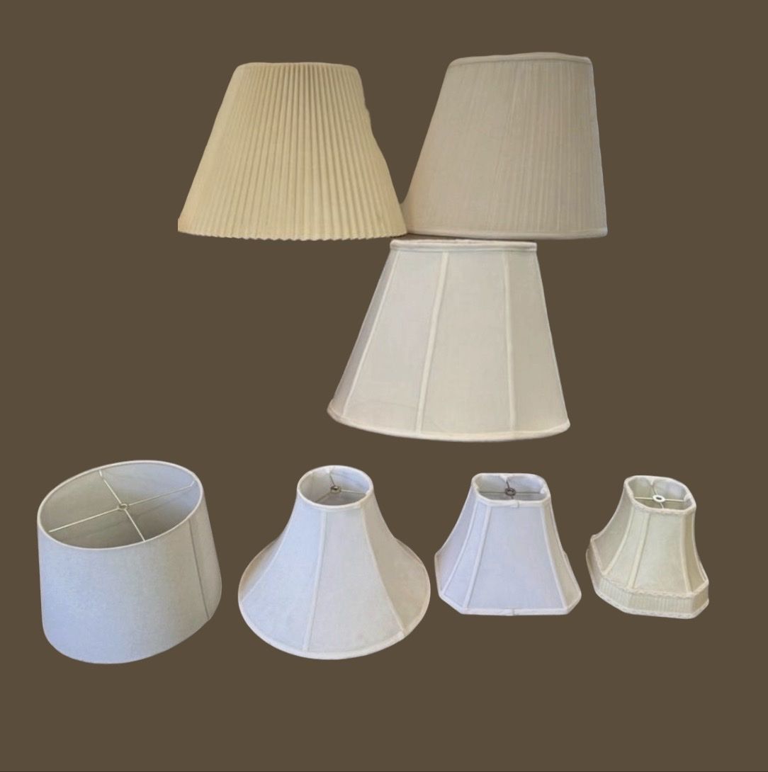 Assorted Lamp Shades - Set of 7 Off-White and Beige Fabric Shades