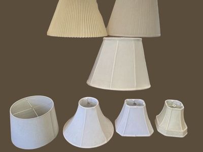 Assorted Lamp Shades - Set of 7 Off-White and Beige Fabric Shades