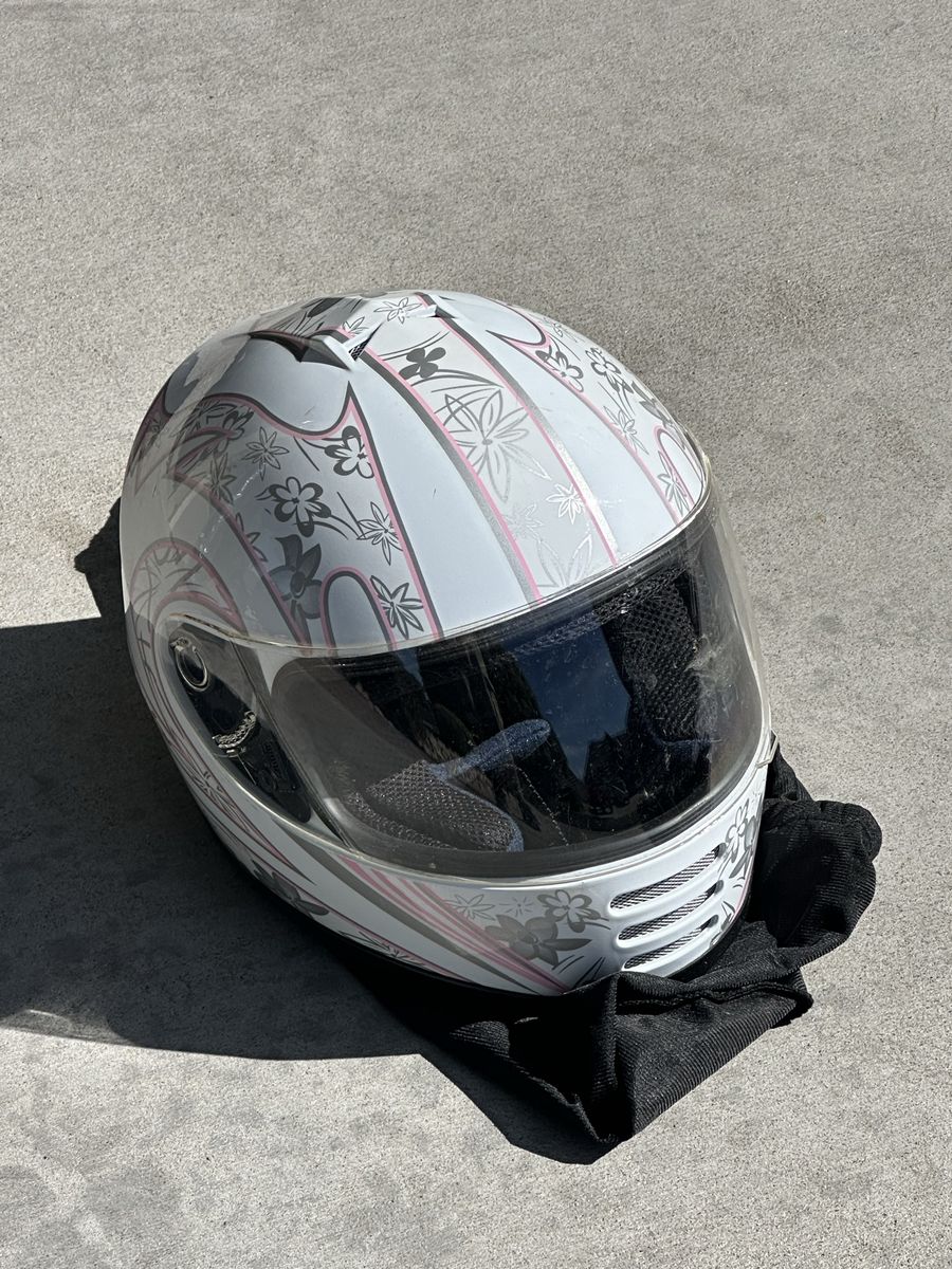 Typhoon KY-B15 Full Face Motorcycle Helmet White Pink Floral Youth Medium Y-M