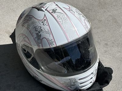 Typhoon KY-B15 Full Face Motorcycle Helmet White Pink Floral Youth Medium Y-M