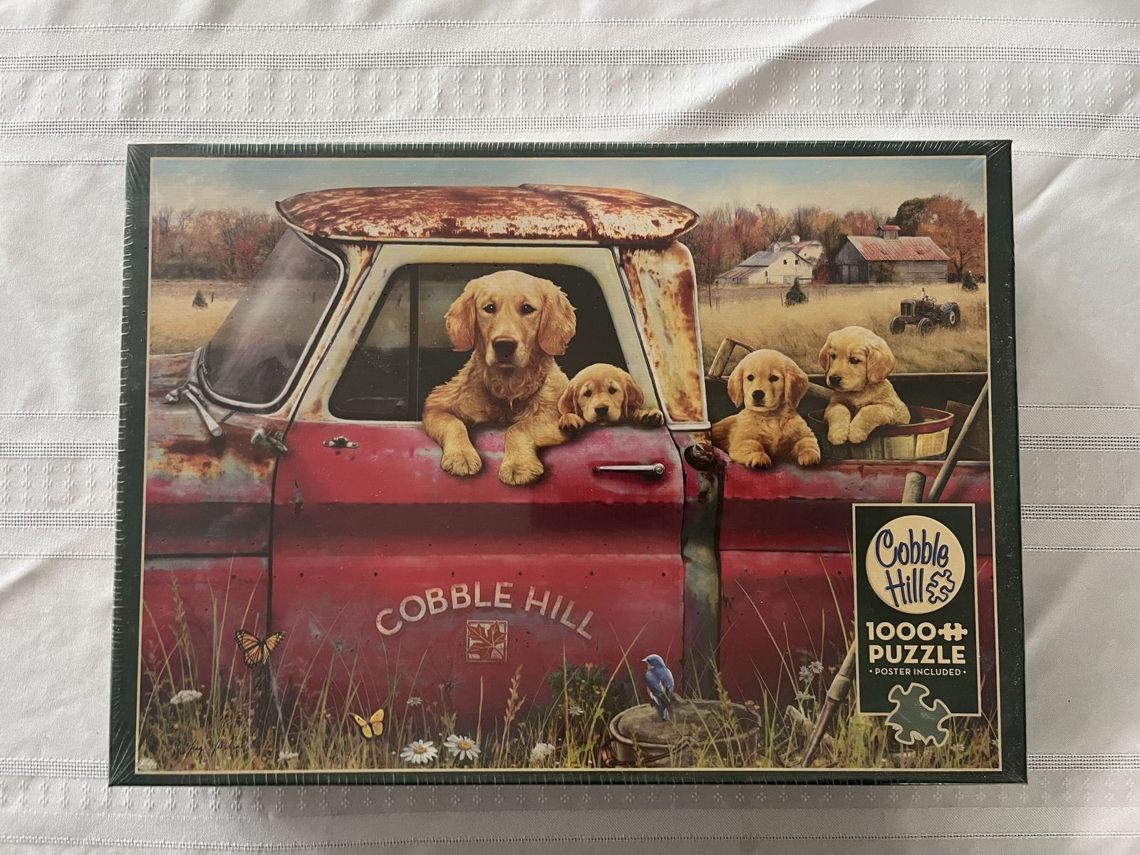 Brand New Sealed Cobble Hill Farm 1000pc Puzzle - Golden Retriever Truck