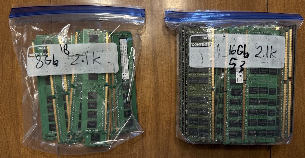 1TB DDR4 ECC Server RAM — Dell Server Pulls — 56x16GB + 18x8GB DIMMs