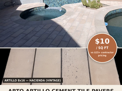 Arto "Artillo" Cement Tile Pavers – 1,000 Sq Ft – Hacienda (Vintage) – 8x16 – $10/sq ft (Over $15 at Contractor Pricing)