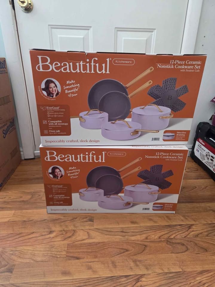 Beautiful 12-Piece Ceramic Nonstick Cookware Set by Drew Barrymore