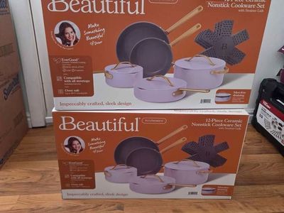 Beautiful 12-Piece Ceramic Nonstick Cookware Set by Drew Barrymore