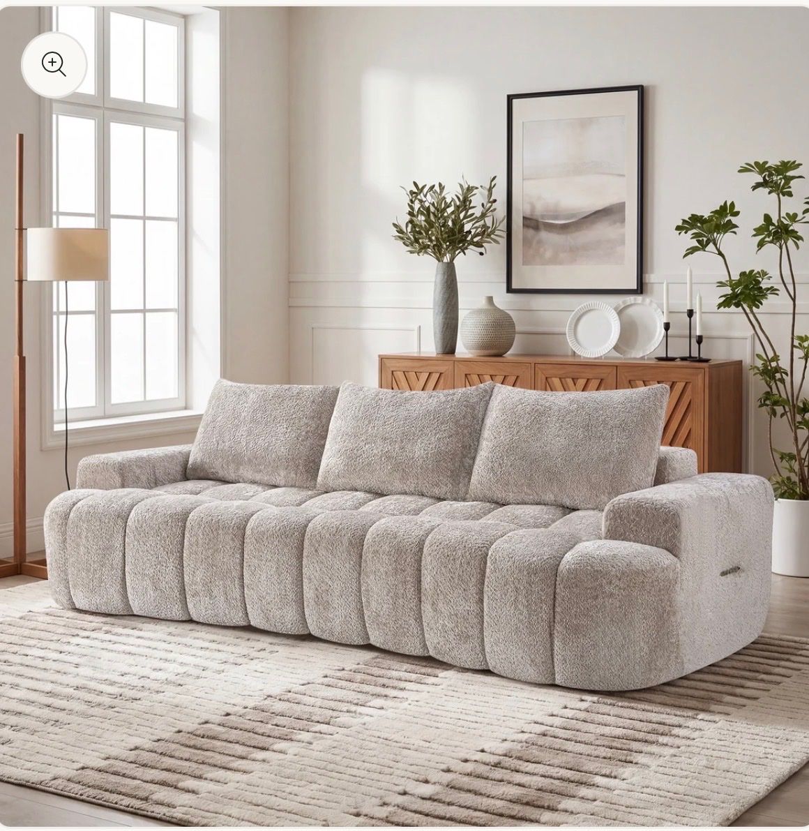 Modern Boucle Fabric Channel Tufted Sofa in Beige