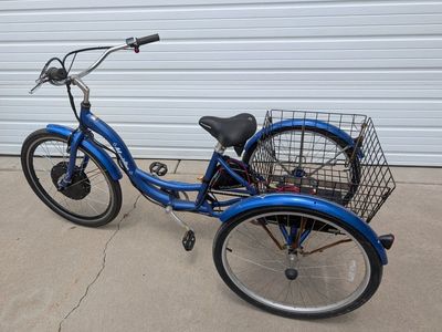Schwinn Meridian Adult Tricycle w/ Electric Conversion Kit & Rear Basket, Blue