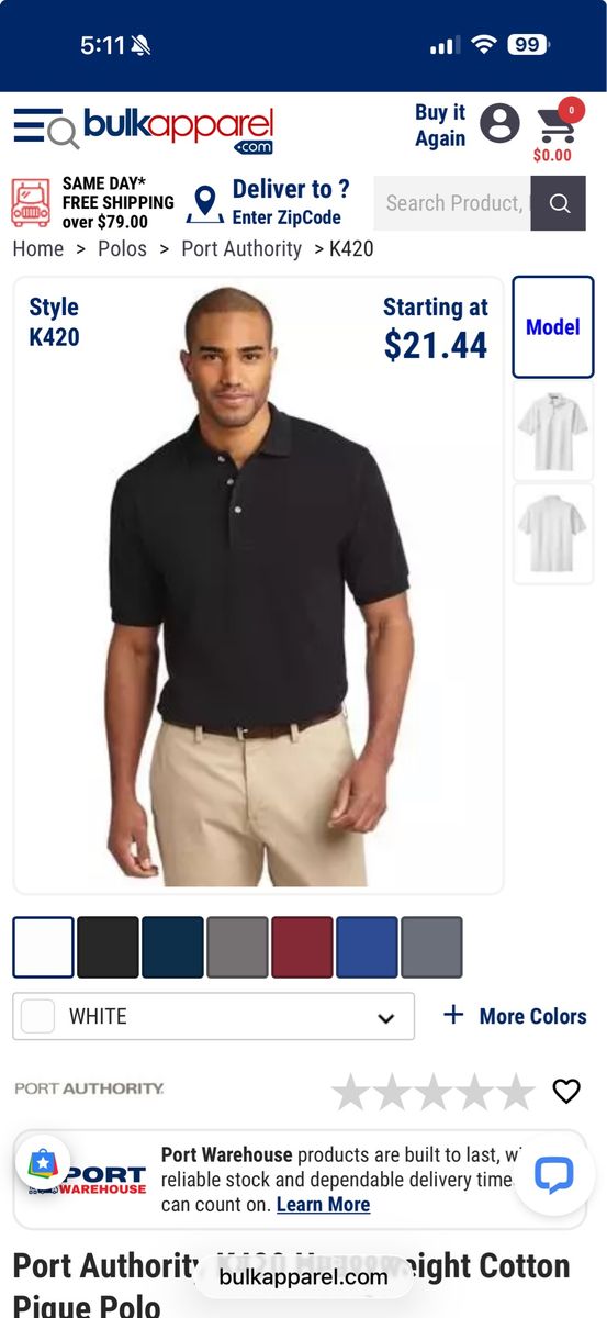 Bulk Lot! Port Authority K420 Black Pique Polo Shirt Lot - 59 Pieces