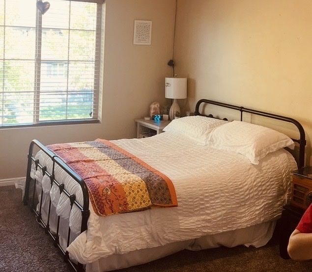 Full Size Brown Metal Bed Frame + Mattress