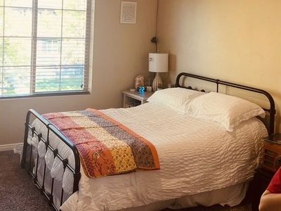 Full Size Brown Metal Bed Frame + Mattress