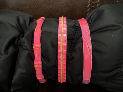 Hot Pink 1960's Metal Bracelets - Set of Three- Vintage