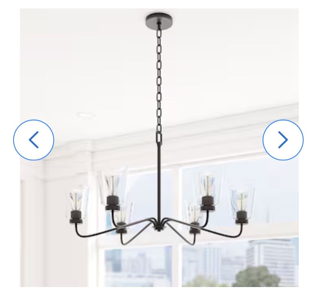 New, Project Source Traywick 6 -Light Matte Black Mixed material Chandelier