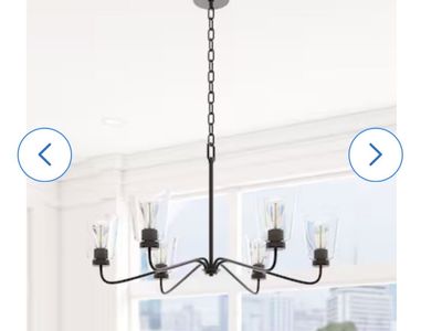 New, Project Source Traywick 6 -Light Matte Black Mixed material Chandelier