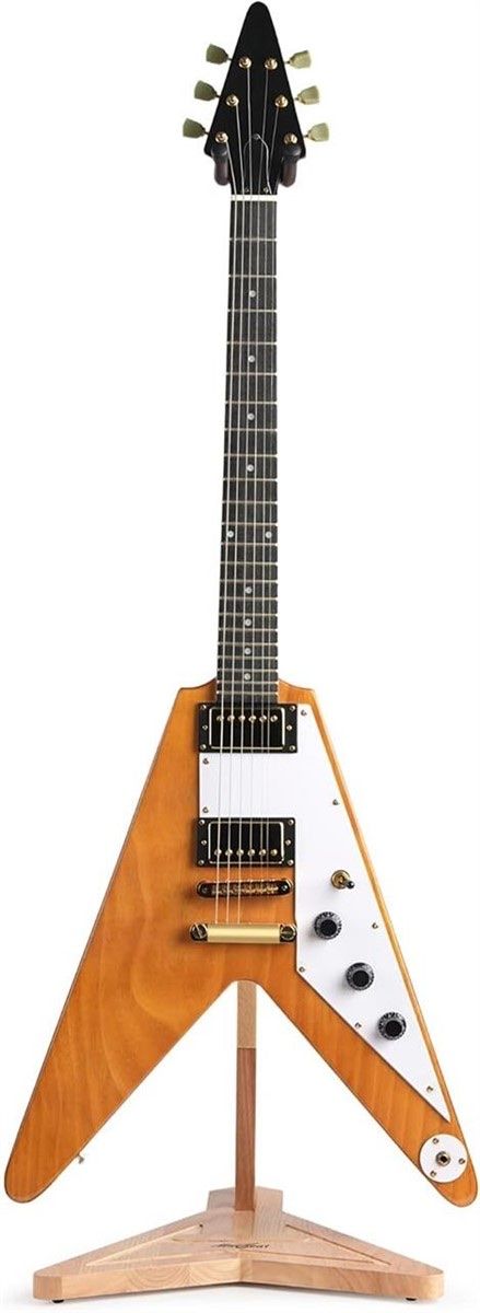 Guitar Floor Stand Flying V Oak Wood 