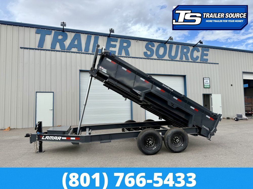 7x14 Lamar DT Dump Trailer - 24" Sides - 14K GVWR - 7 Gauge Floor, Stabilizer Jacks, Telescopic