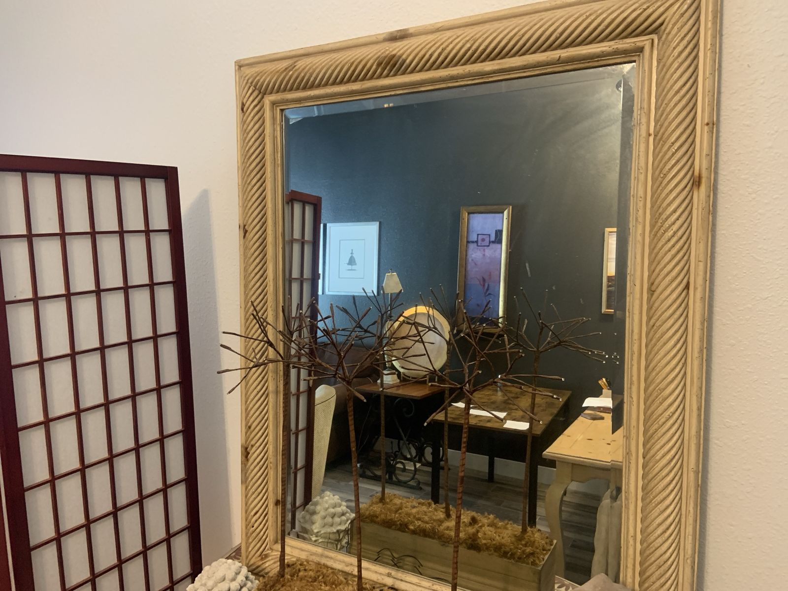 Large Vintage Ornate Gold Wall Mirror - Decorative Rope Design Frame