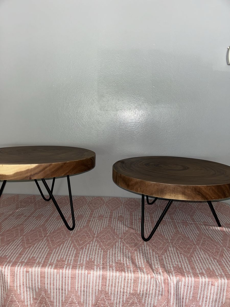 Natural Solid Wood And Black Metal Cake Plate Riser by East at Main set of 2 - $65 OBO