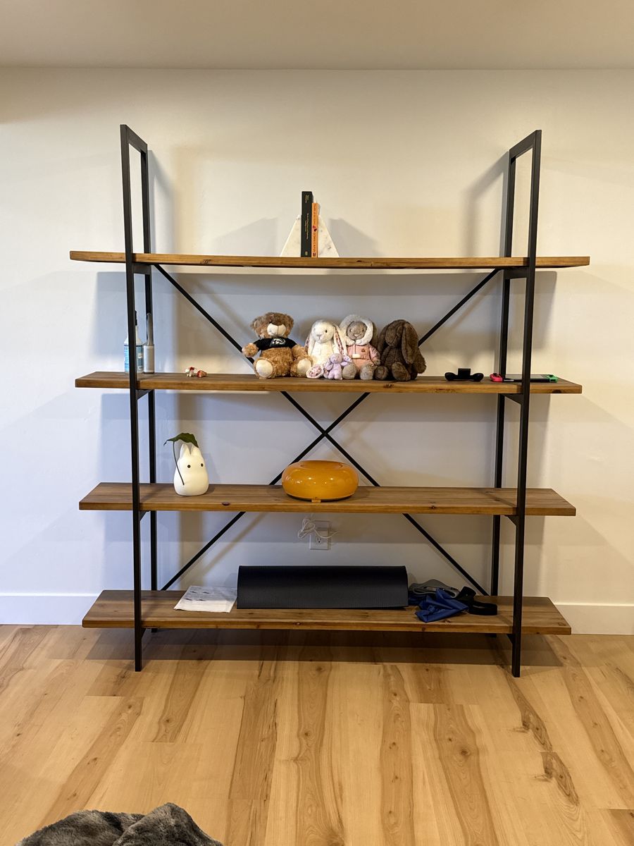 Modern Industrial Metal Frame 4-Shelf Wooden Bookcase