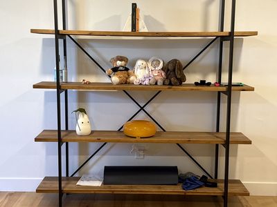 Modern Industrial Metal Frame 4-Shelf Wooden Bookcase