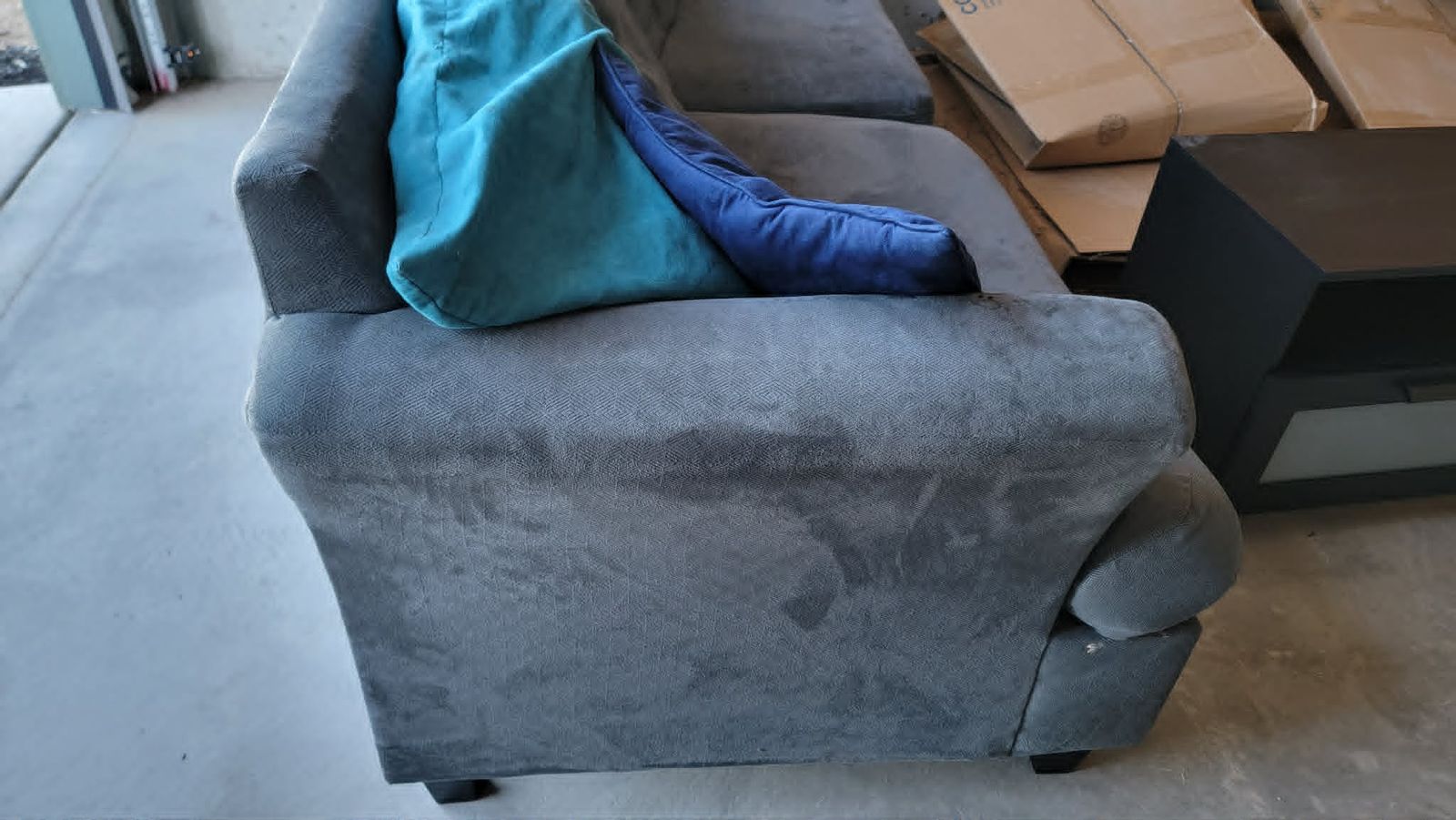 Comfortable Gray Fabric Couch with Decorative Pillows