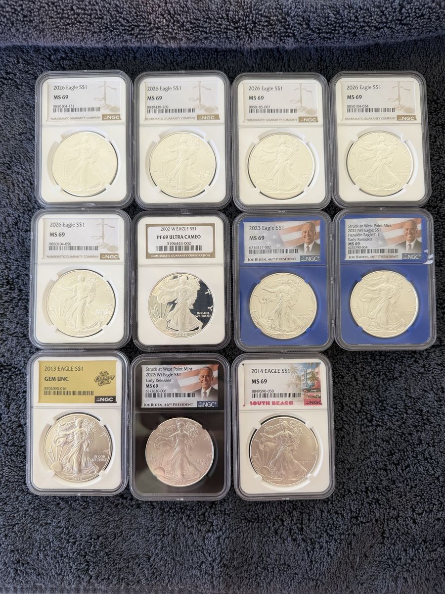 NGC Certified American Silver Eagle Dollar Coins - Mixed Years MS 69 & PF 69 Ultra Cameo