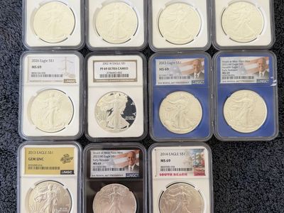 NGC Certified American Silver Eagle Dollar Coins - Mixed Years MS 69 & PF 69 Ultra Cameo