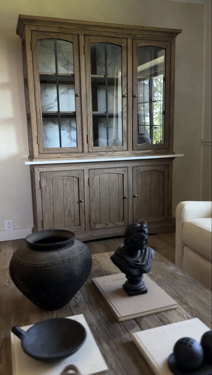 Vintage oak  Display Cabinet with Glass Doors/ hutch