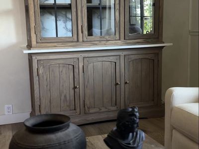 Vintage oak Display Cabinet with Glass Doors/ hutch