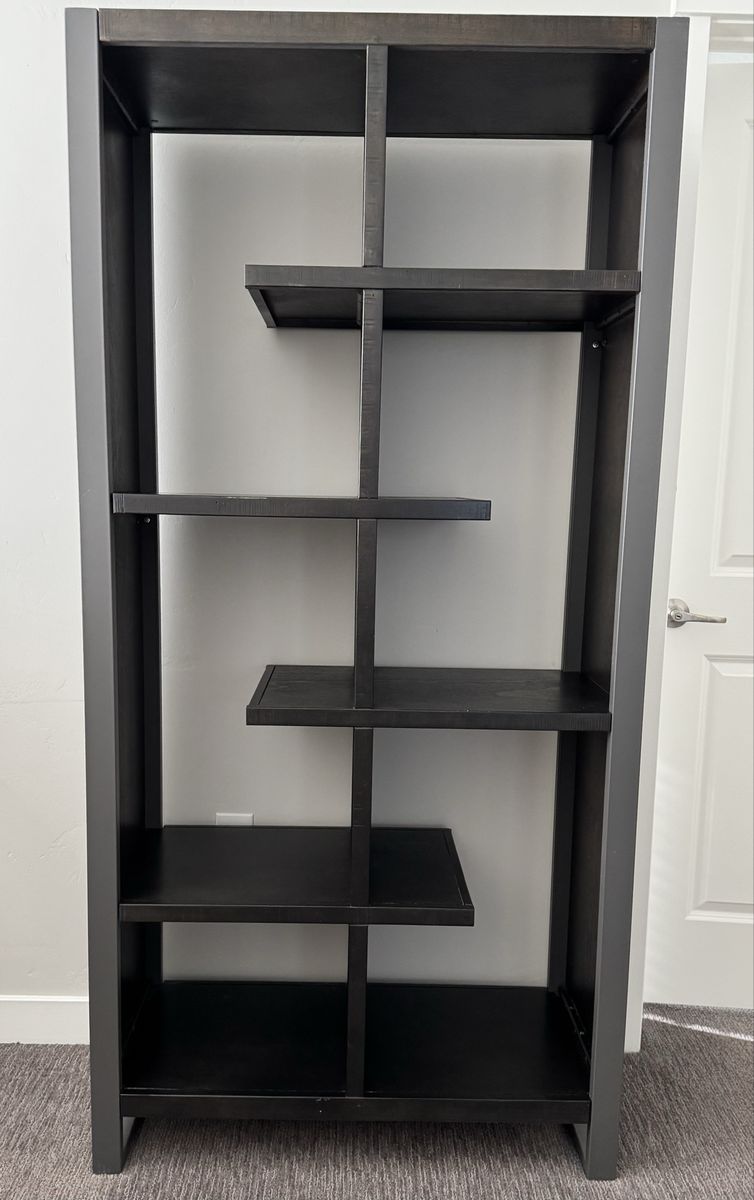 Modern Black Wood Bookshelf Display Shelf Storage Unit - Asymmetrical Design