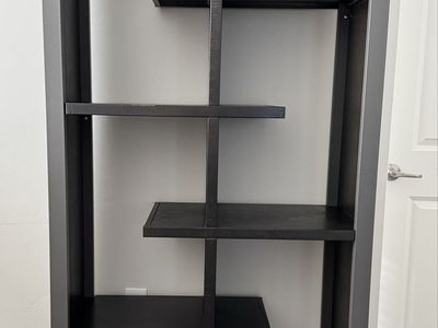Modern Black Wood Bookshelf Display Shelf Storage Unit - Asymmetrical Design