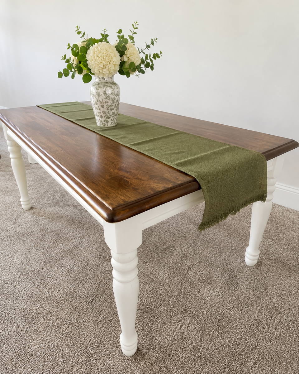 Refinished Beautiful Two-Tone Dining Table - Dark Walnut & Swiss Coffee