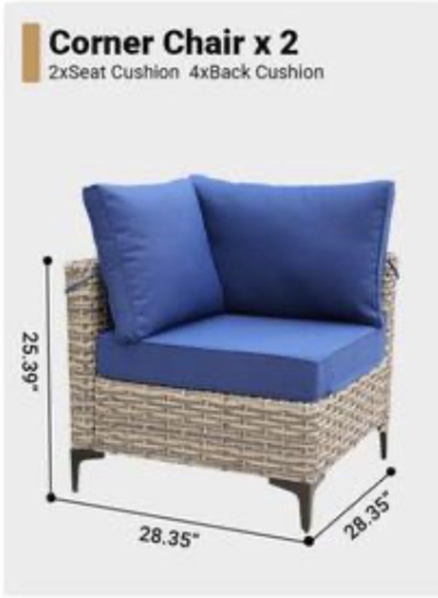 Brand New XIZZI Modular Wicker Patio Loveseat + Illuminated Coffee Table – Navy Blue Cushions