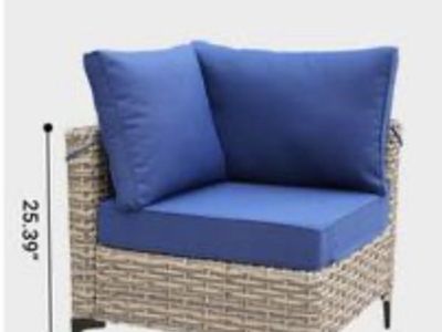 Brand New XIZZI Modular Wicker Patio Loveseat + Illuminated Coffee Table – Navy Blue Cushions