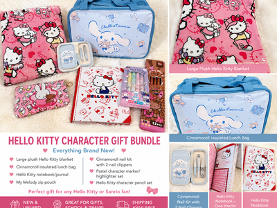 New Hello Kitty Character Gift Bundle Blanket, Lunch Bag, Notebook & More