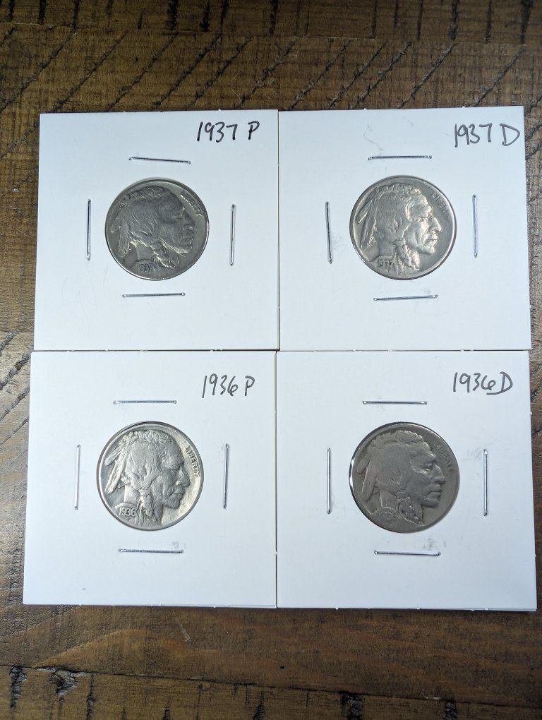 Lot of 4 Buffalo Nickels - 1936 and 1937 P/D