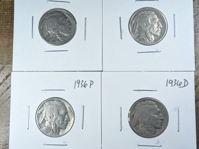 Lot of 4 Buffalo Nickels - 1936 and 1937 P/D