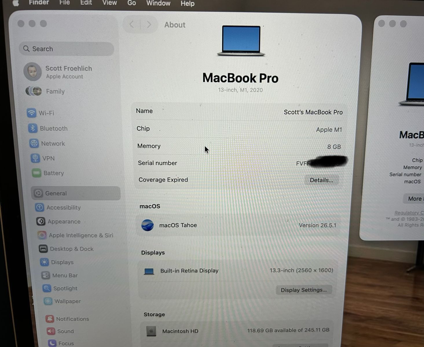 2020 MacBook Pro (M1 chip) w/TouchBar- Space Gray, 13-inch screen