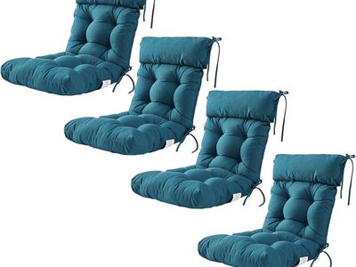 Set of 4 Outdoor Patio Chair Cushions – Peacock Blue | New